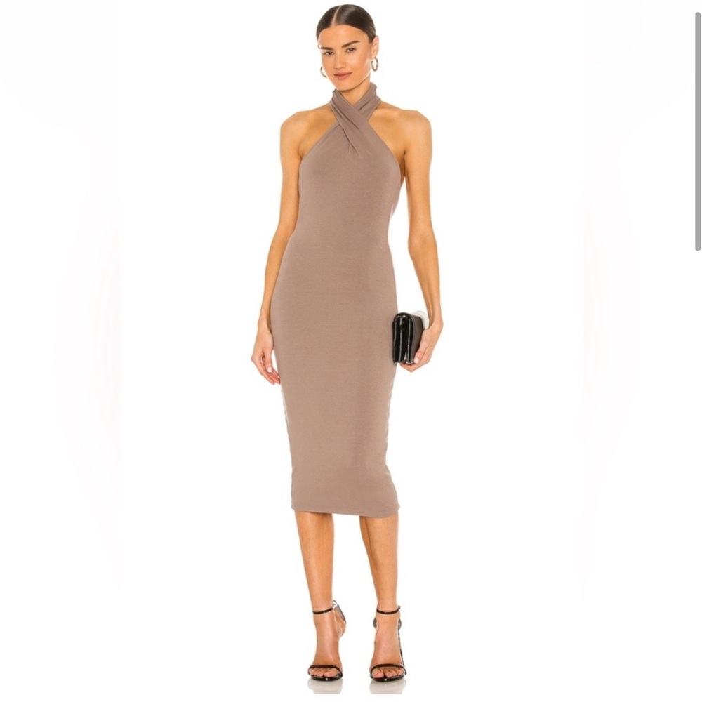 Elegant Taupe Halter Dress